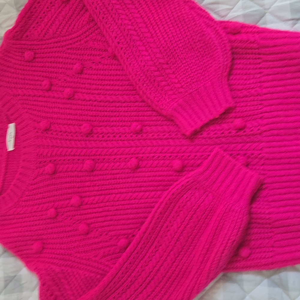 Bright pink pom pom sweater size l or oversized small works too!